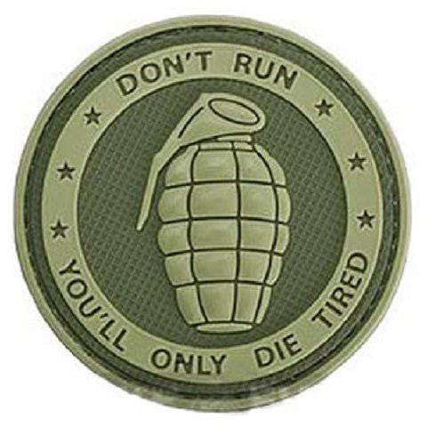 DON'T RUN YOU'LL ONLY DIE TIRED GRENADE PVC PATCH - GREEN - The Morale Patches